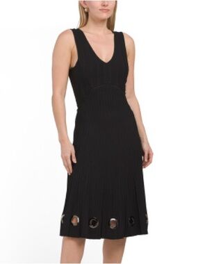 Issue New York Grommet Detail Knit Midi Black Dress Small Sleeveless LBD Chic